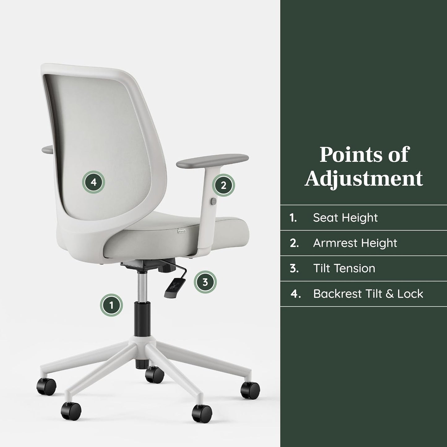 Branch Daily Chair - Vegan Leather Office Chair with Swivel, Lumbar Rest, and Adjustable Armrests - Comfortable Seating for Improved Posture and Productivity - Limestone