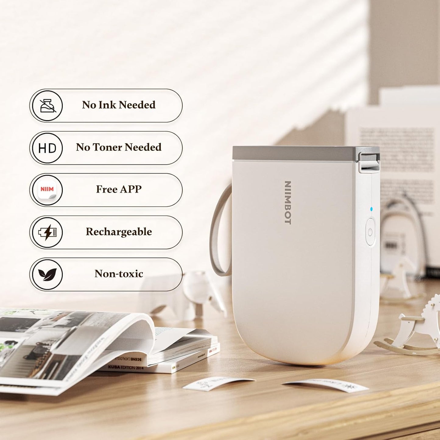 NIIMBOT Label Maker with Tape D11 0.5 Inch Bluetooth 300 DPI Portable Label Printer Rechargeable White