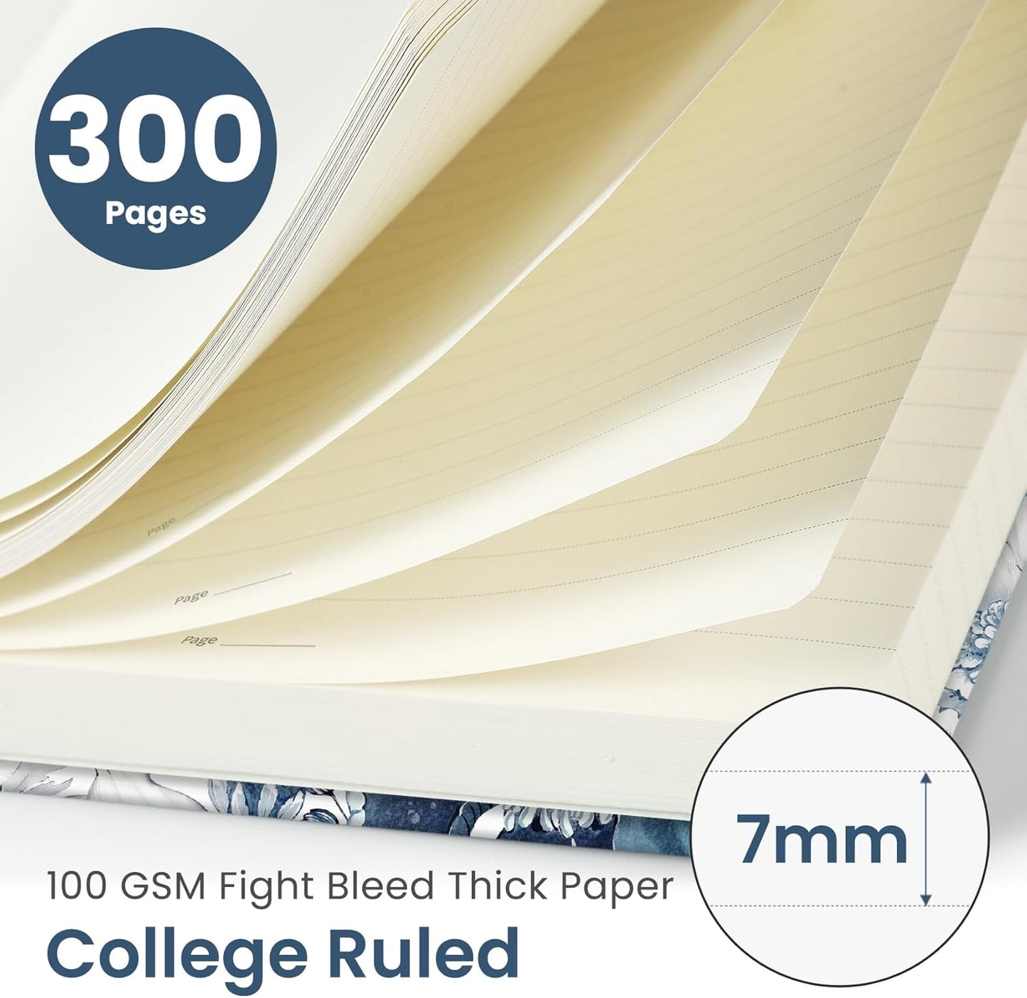 Lined Spiral Notebook Journal for Work, 300 Pages Thick B5 (7.1"x10") College Ruled Journal for Women & Writing, Hardcover Notebook for Note Taking, Perfect for Office Home School, Blue Floral