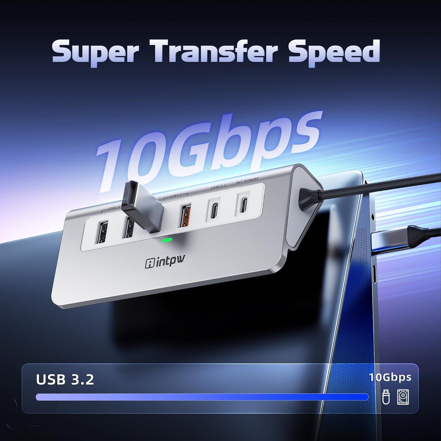 USB C Hub 10Gbps, 9-in-1 USB 3.2 Hub with 4K@60Hz HDMI, Type-C 3.2, 2 USB-A 3.2, 2 USB-A 2.0, PD 100W, SD/TF Slot, Aluminum USB Hub for Laptop, iPhone 16/15 Series, MacBook Air/Pro and More