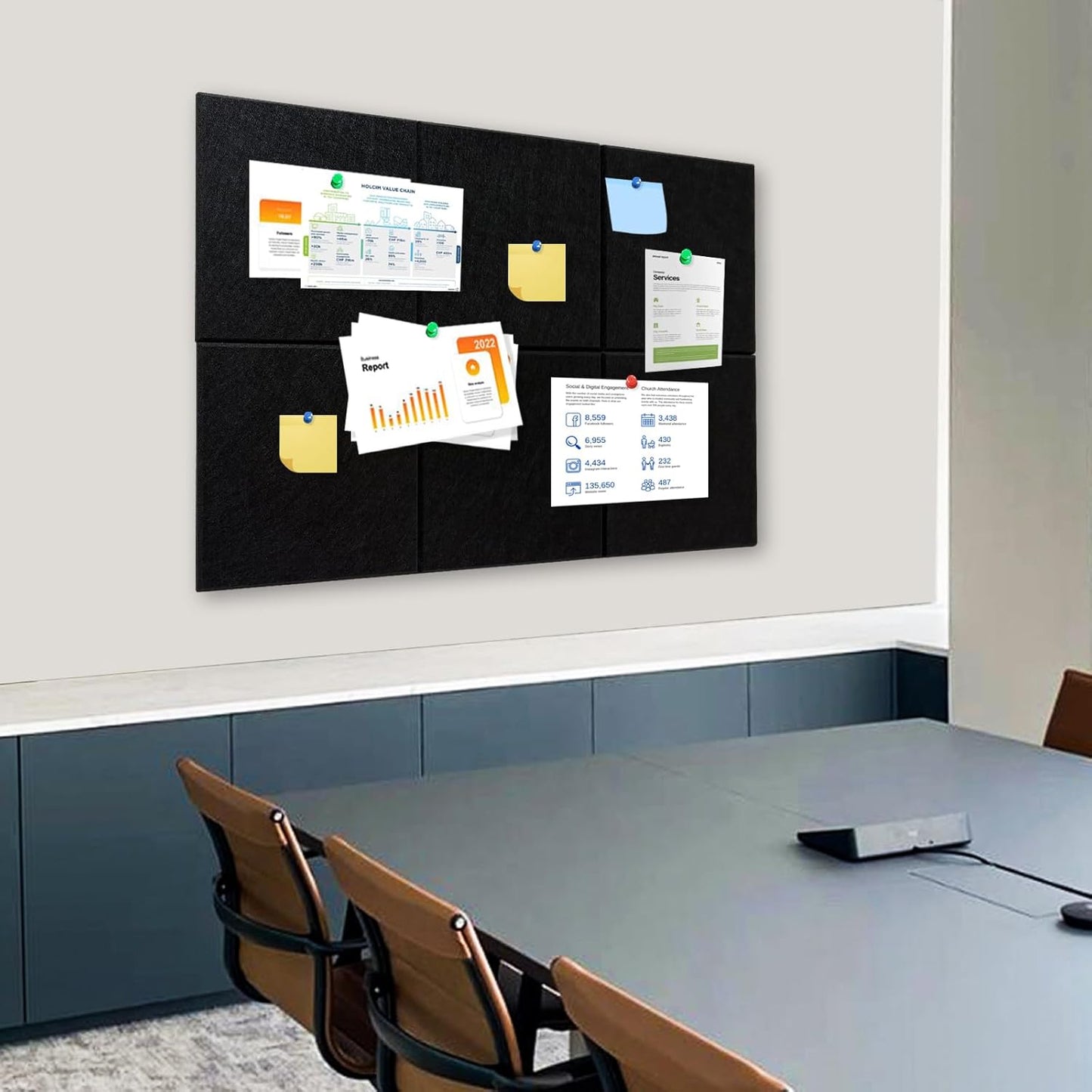 Large Cork Board for Wall with Pins, 36" x 24" Bulletin Board Self-Adhesive Pin Board | Customized 6 Packs Felt Tiles for Office Home Wall Decor, Black