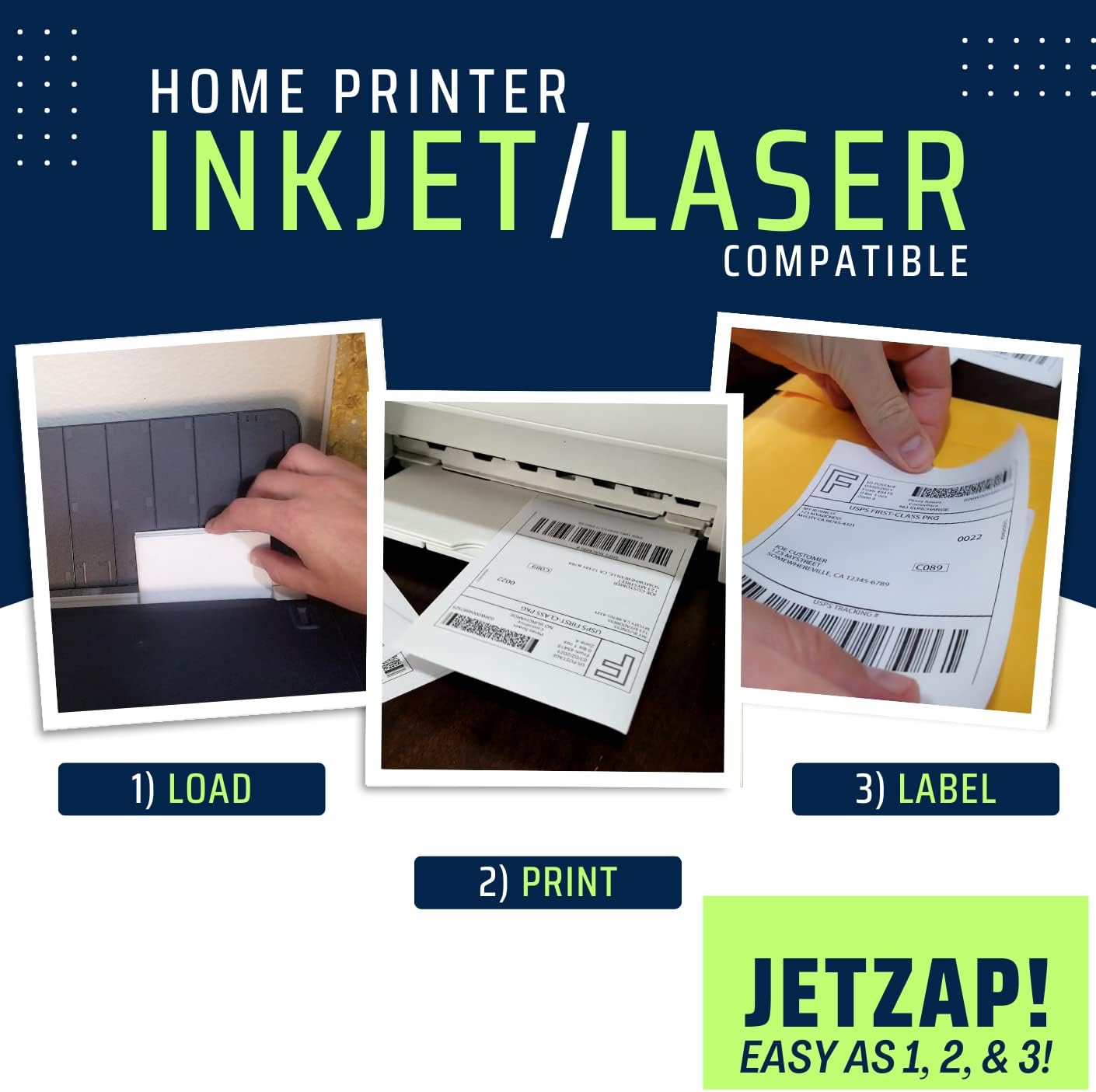 JETZAP Pre-Cut 4x6 Shipping Labels | Work on Most Inkjet and Laser Printers | Just Load & Print | USPS UPS FedEx for Home Printers | 120 Pack