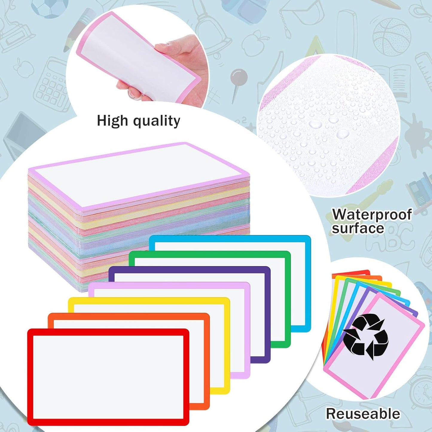 Harloon 100 Pcs Dry Erase Index Cards 3 x 5 Inch Laminated Reusable Dry Erase Note Cards Sheets for Office to Do List (Multicolored)