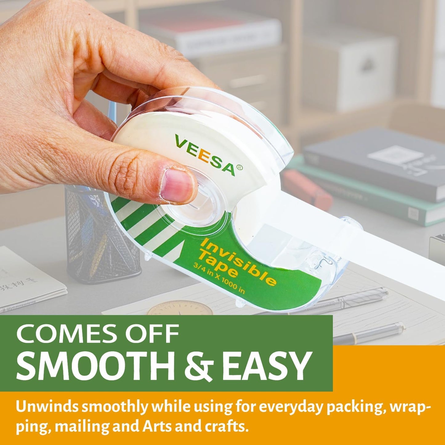 VEESA Invisible Tape with Dispenser, 12 Rolls, 3/4 x1000 Inches, Matte Finish, Gift Wrapping Tape for Label & Mend, Classroom, Office, Back to School Supplies