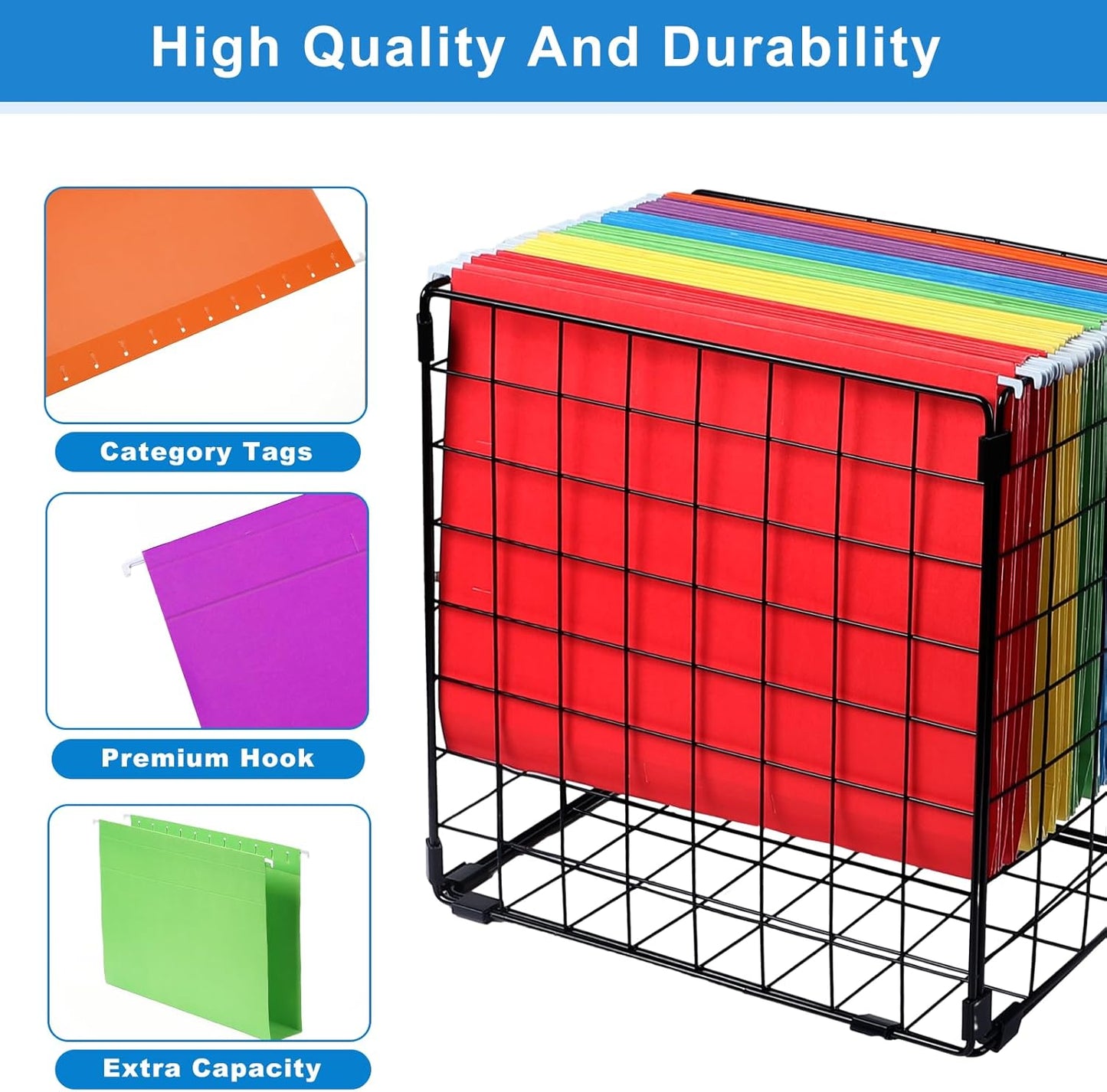 60 Pack Hanging File Folders Letter Size, Colored Hanging Folders with 1/5-Cut Adjustable Tab, Extra Capacity Hanging File Folders, 1 Inch Expansion, Perfect Office, Home, Classroom Supplies