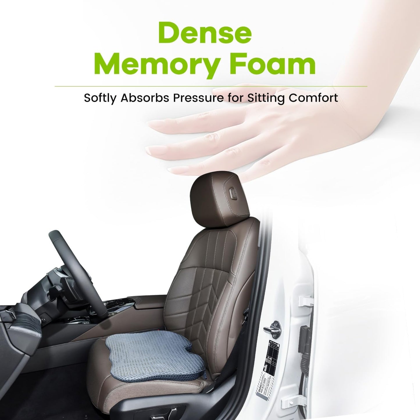 Soft Dense Memory Foam Car Seat Cushion for Driving - Seat Cushion for Car Seat Driver with Wedge Design & Raised Back to Broaden Vision, Provides Comfort for Lower Back & HIPS (Passenger Use Too)