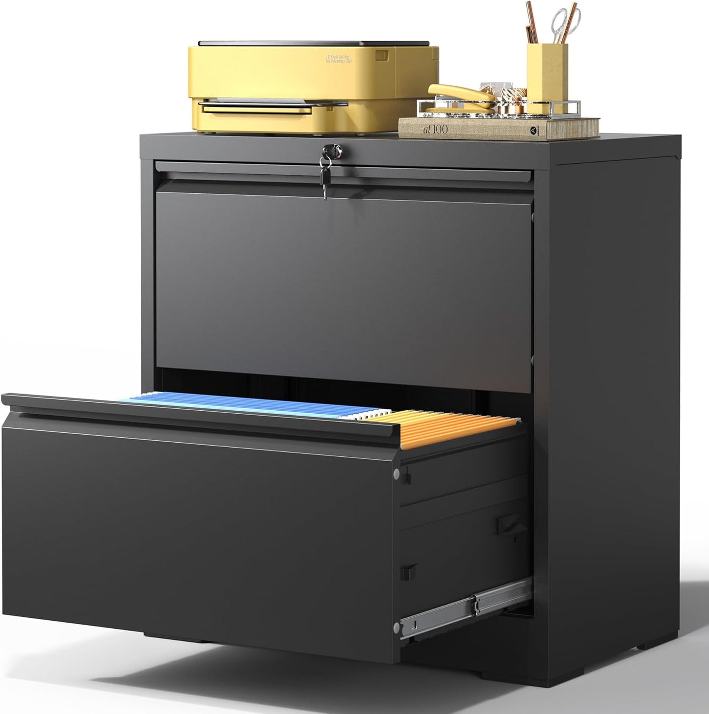 2 Drawer Lateral File Cabinet with Lock, File Cabinets for Home Office Legal/Letter A4 Size, File Cabinet Storage Cabinet,Require Assembly, Black