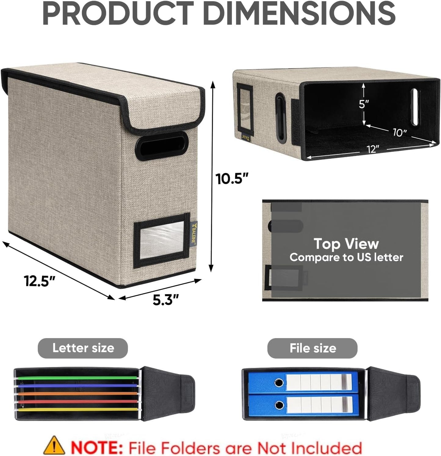 BALEINE File Organizer Box with Lid, Collapsible File Folder Organizer with Plastic Slide, Hanging File Folder Box for Office Document Storage (1 Pack, Beige, S)