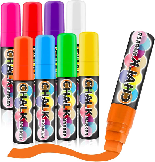 Window Chalk Markers for Cars Glass Washable, 8 Colors Jumbo Liquid Chalk Marker Pens with 15mm 3 in 1 Nib Wide Tip, Chalkboard Markers Car Window Paint Pen for Auto, Mirror, Poster, Business
