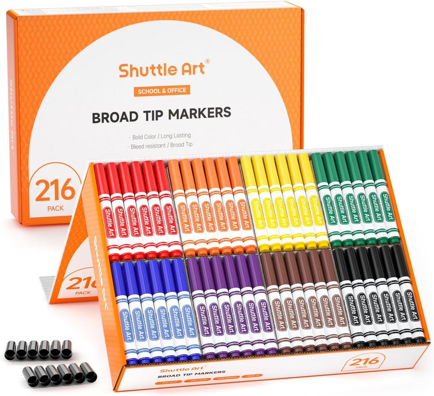 Shuttle Art 216 Pack Washable Markers, 8 Assorted Colors Broad Line Conical Tip Large Markers Bulk with a Box, Bonus Caps, Home Classroom School Supplies for Toddlers Kids Adults Students Teachers…