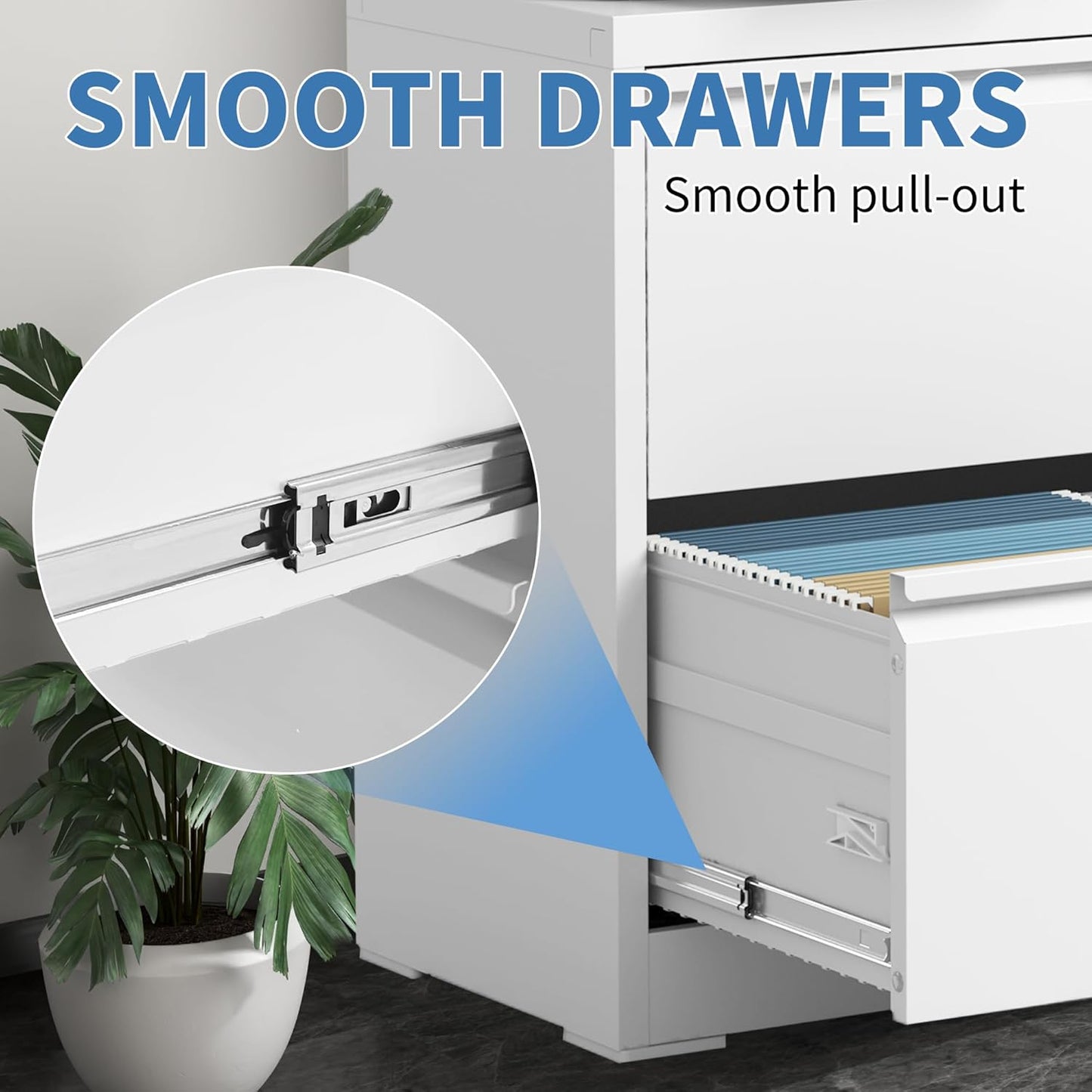 File Cabinets 2 Drawer, Metal Office Storage Filing Cabinet with Lock, White Lateral Filing Cabinet for Home Office,Horizontal Two Drawer File Cabinets for Legal/Letter,Assembly Require,White