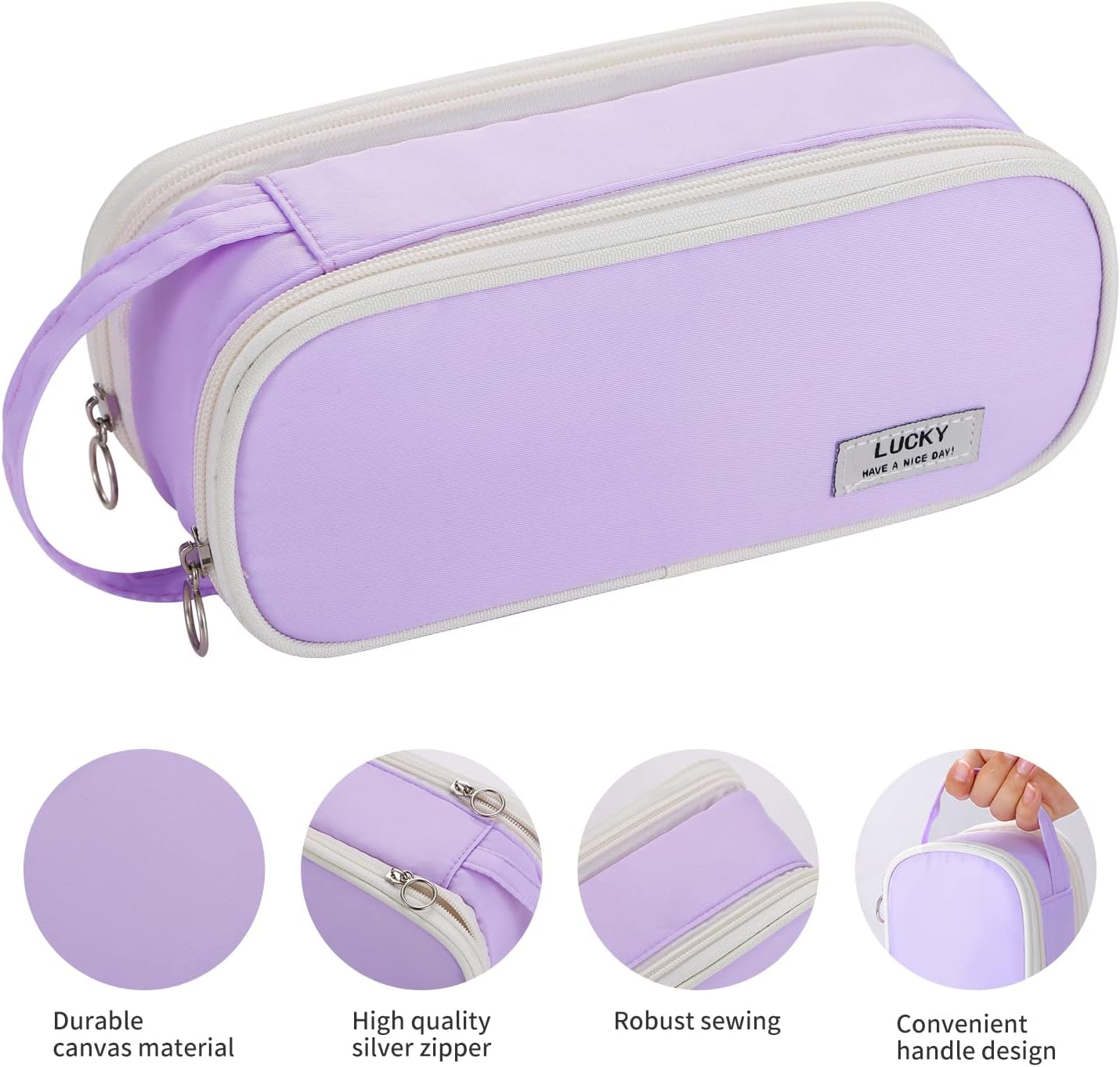 Dugio Big Pencil Case for Girls Teens Kids Zipper Pencil Pouch with Handle Organizer Pencil Bag Aesthetic Pencil Box for School Purple
