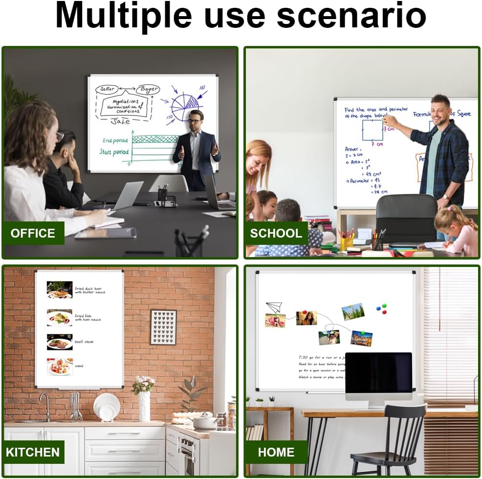 XBoard Porcelain Magnetic Dry Erase Board 48 x 36 Inch, Porcelain Whiteboard Aluminium Frame & Marker Tray