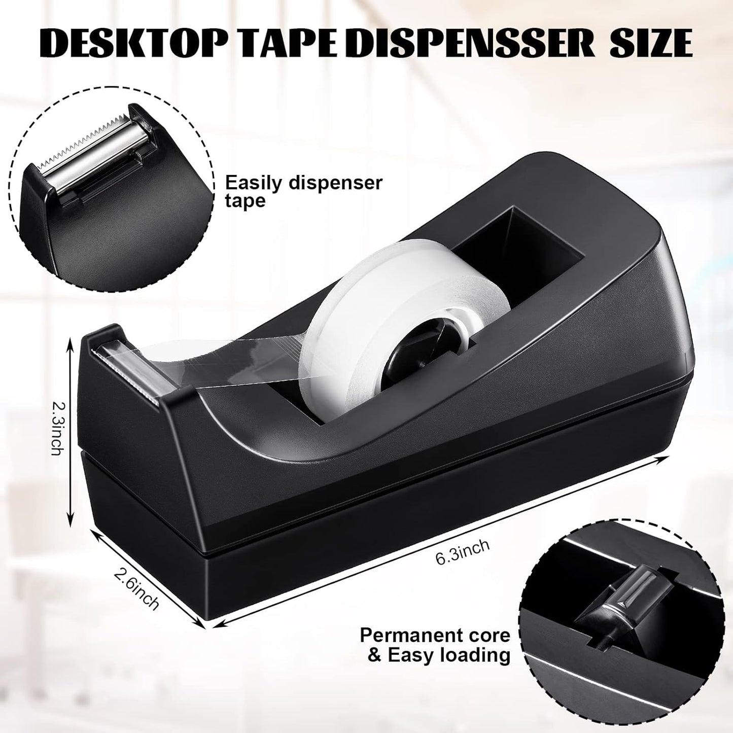 6 Pack Desktop Tape Dispenser Tape Roll Non Skid Base Tape Dispensers for Office Home School (Tape Not Included)