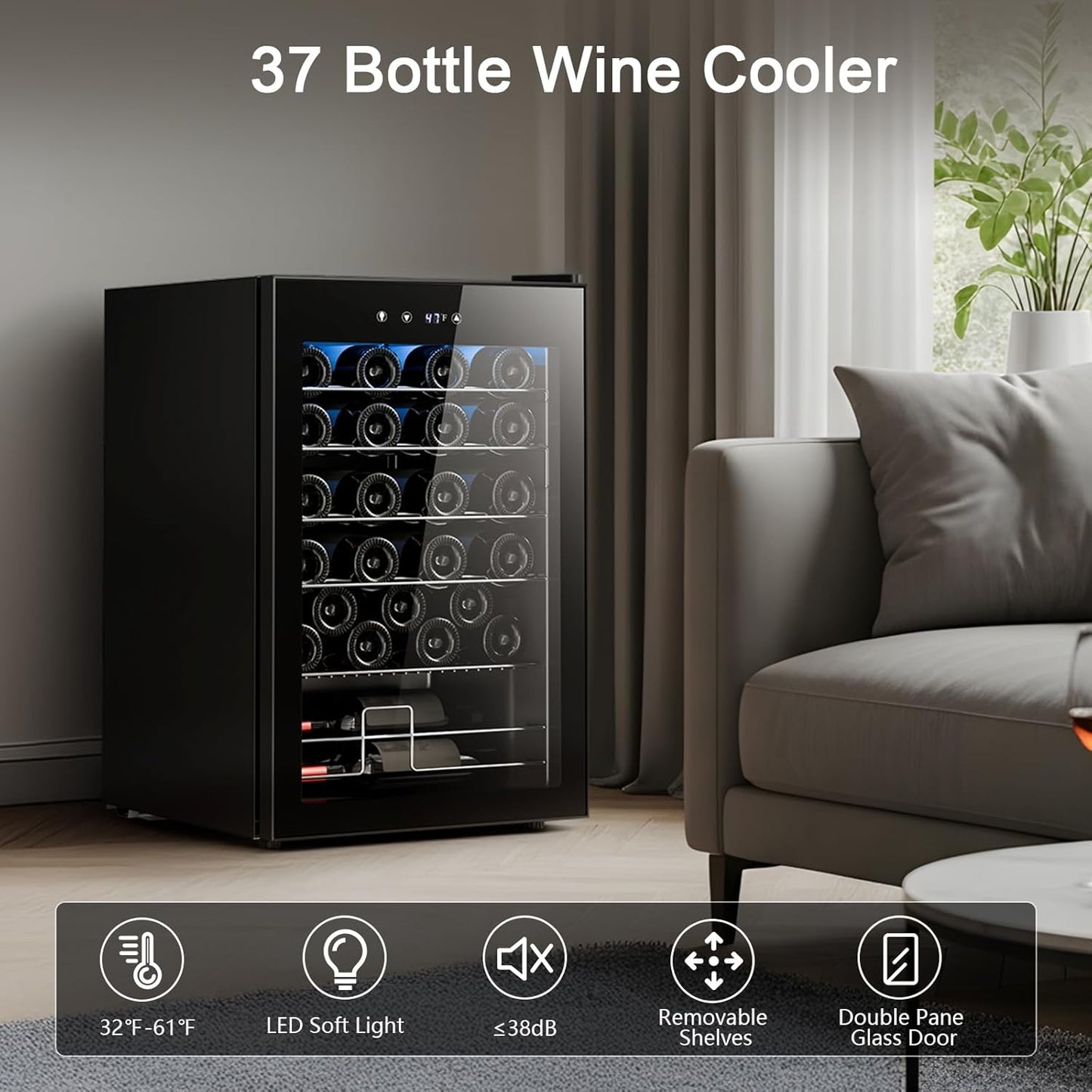 Antarctic Star Wine Cooler Refrigerator, Freestanding Wine Fridge with Adjust Temperature（32°F- 61°F）, 4.5 Cu.Ft Mini Fridge for home/bar/office, Black