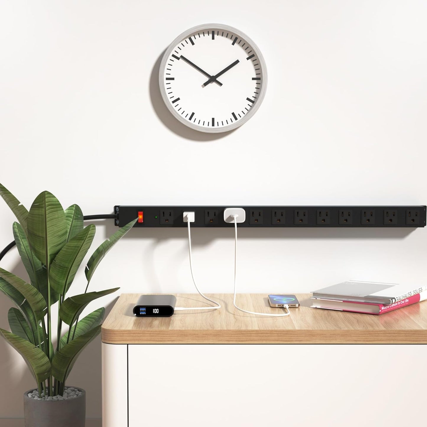 12 Outlet Long Power Strip Surge Protector with 2100 Joules, 6FT Power Cord, Wide Spaced Outlet Power Bar, Overload Protection Switch, Industrial Heavy Duty for Work Bench, Shop, Garage (Black),2 Pack