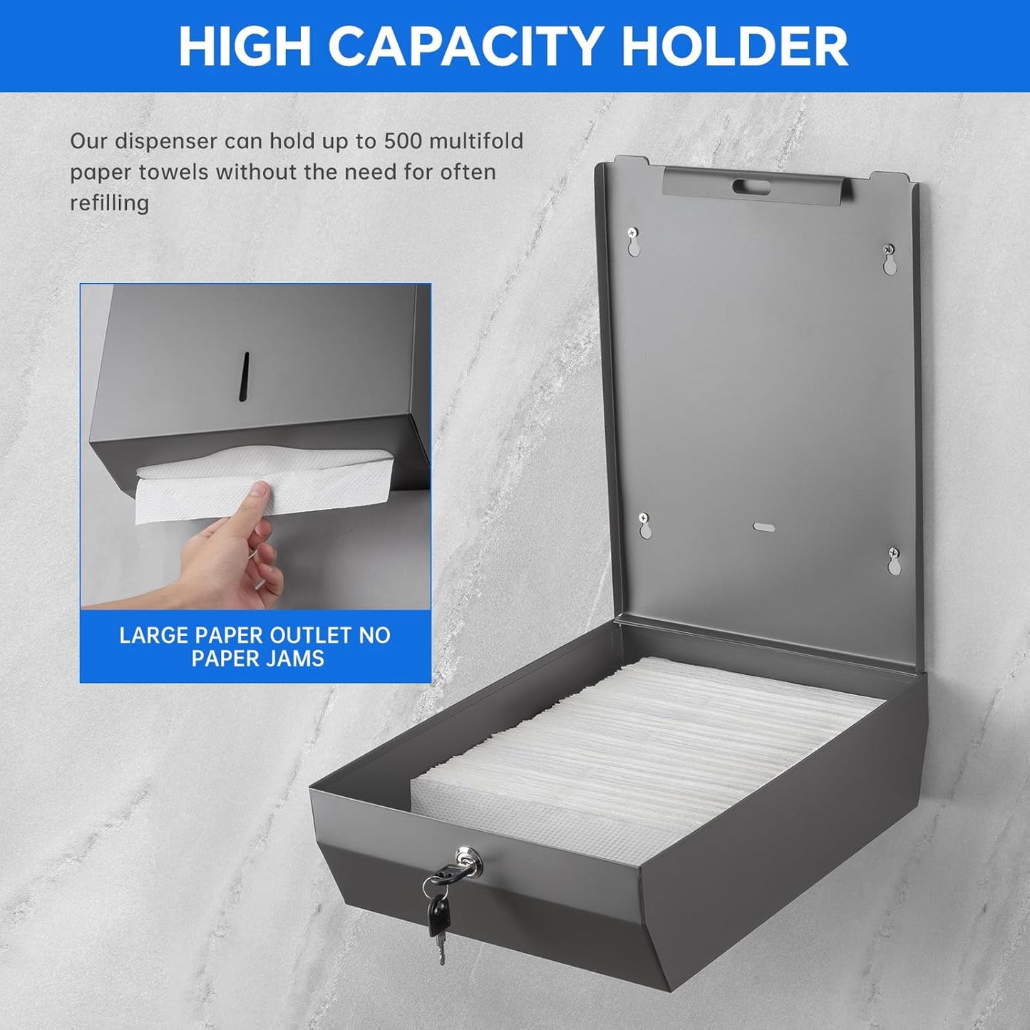 Paper Towel Dispenser Wall Mount Commercial c-fold/Multi-fold/Tri-fold, Touchless Hand Towel Dispenser with Lock(Dark Grey)