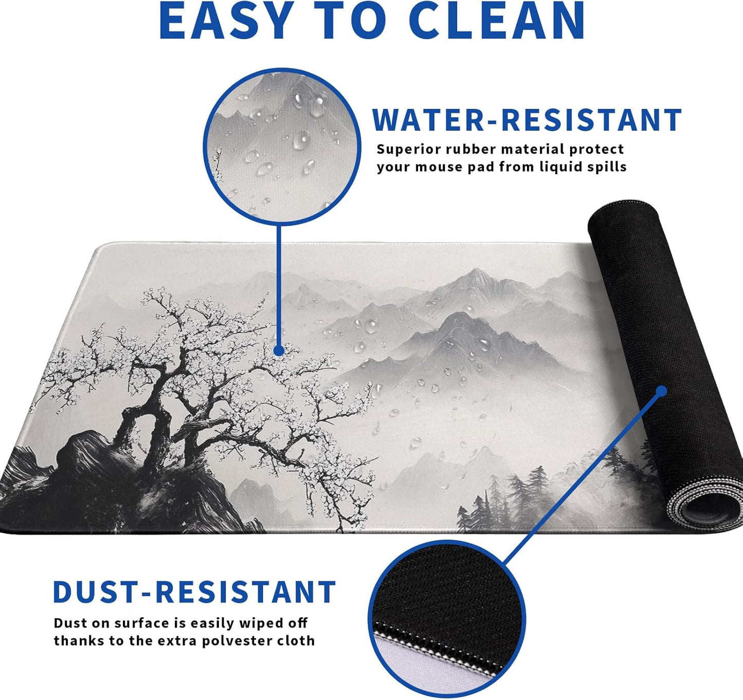 Pagoda Mouse Pad Abstract Cherry Blossom Watercolor Mouse Pad 31.5x11.8 Inch Texture Non-Slip Rubber Base Large Mousepad Stitched Edges Keyboard Mouse Mat Desk Pad for Office