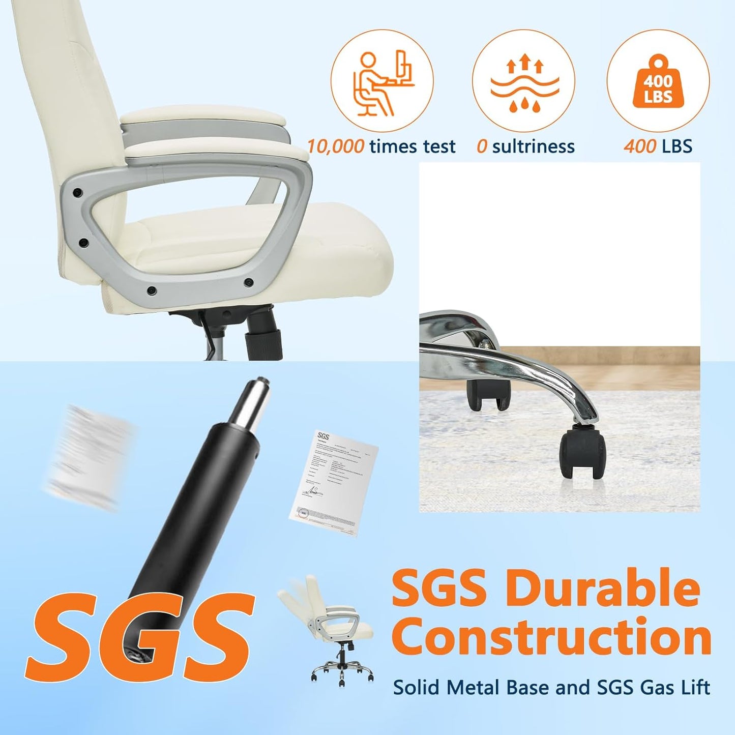 CLATINA Office Computer Desk Chair Executive Mid Back Ergonomic Managerial Chair with Lumbar Support Comfortable Adjustable PU Leather Home Office Chair Swivel, White 8PK