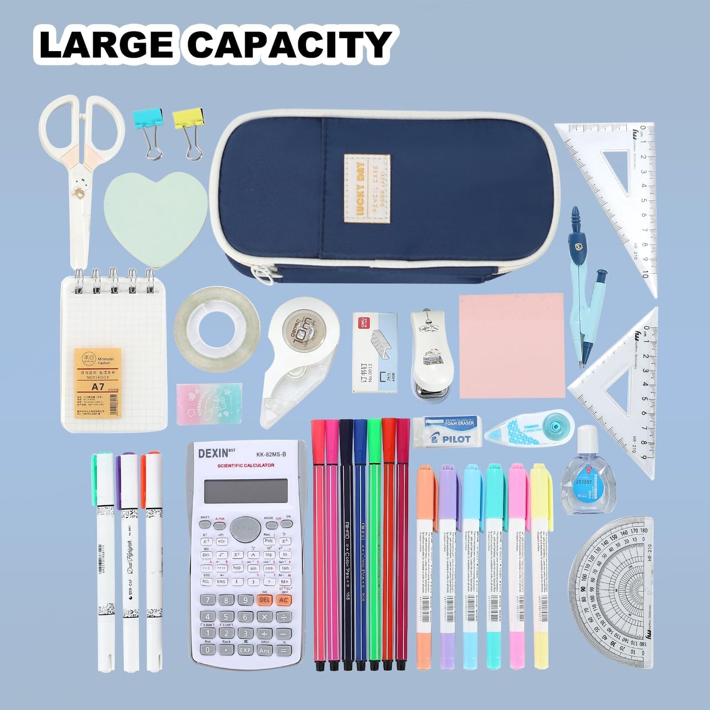 Pencil Case for Boys Kids Teens Adults Big Pencil Bag with Zipper Big Pen Pouch Large Stationery Pen Case Organizer for School Blue