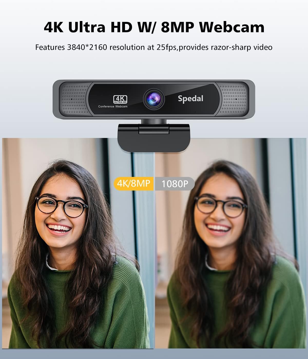 Spedal 4K UHD Webcam with Built-in AI Noise Reduction Dual Microphones,120° Wide Angle Zoomable Webcam with Remote and Software Control for Conferencing/Streaming/Online Teaching/Video Calling