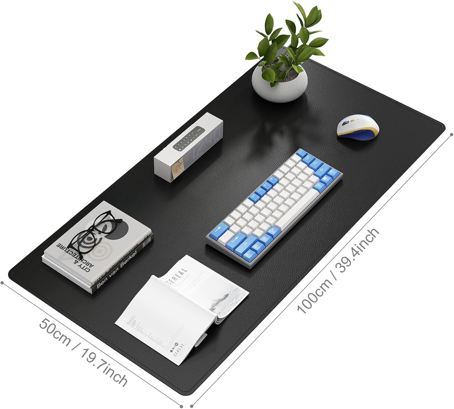 DAWNTREES Desk Mat Protector,PU Leather Desk Pad,Non Slip, Large Mouse Pad and Keyboard Mat, Waterproof Writing Pad for Office and Home (Black,39.4''x19.7'')