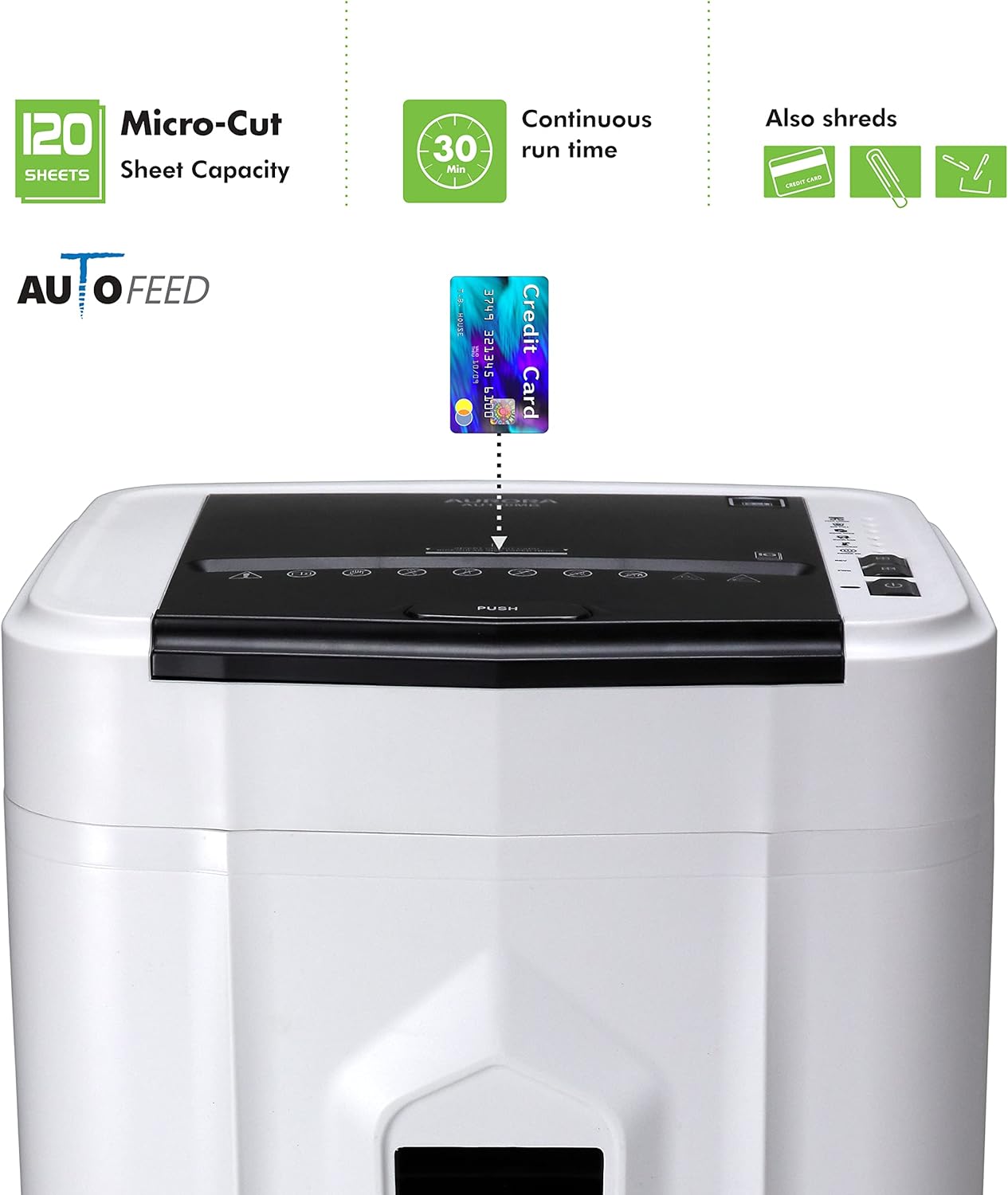 Aurora AU120MB 120-Sheet Auto Feed High Security Micro-Cut Paper Shredder / 30 Minutes (White/Black)