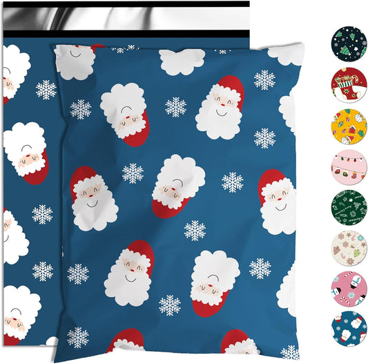 Christmas Poly Mailer - 10x13 Inch, 25 Pcs Waterproof, Tear-Resistant Mailer Bags with Self-Seal - Santa Claus and Snowflakes Printed