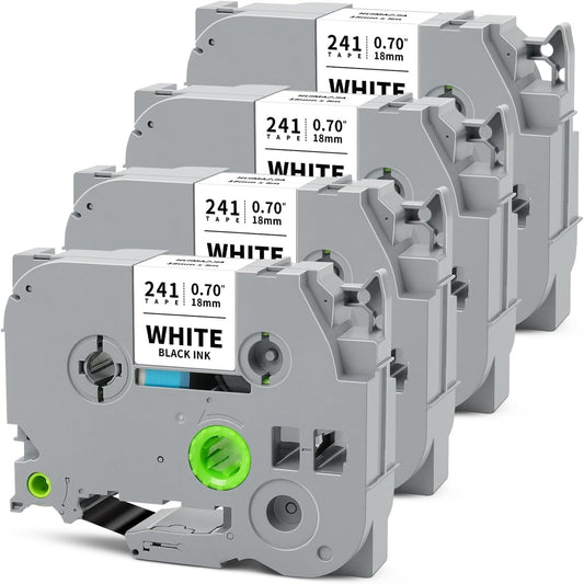Tze241 18mm 0.7" Laminated White Tape Compatible for Brother Tze-241 Tz-241 P Touch Label Tape Tze Tz 18mm 3/4" Black on White for PTP410 PTD610BT PTD400 PTD600 PTD460BT Label Maker, 4-Pack