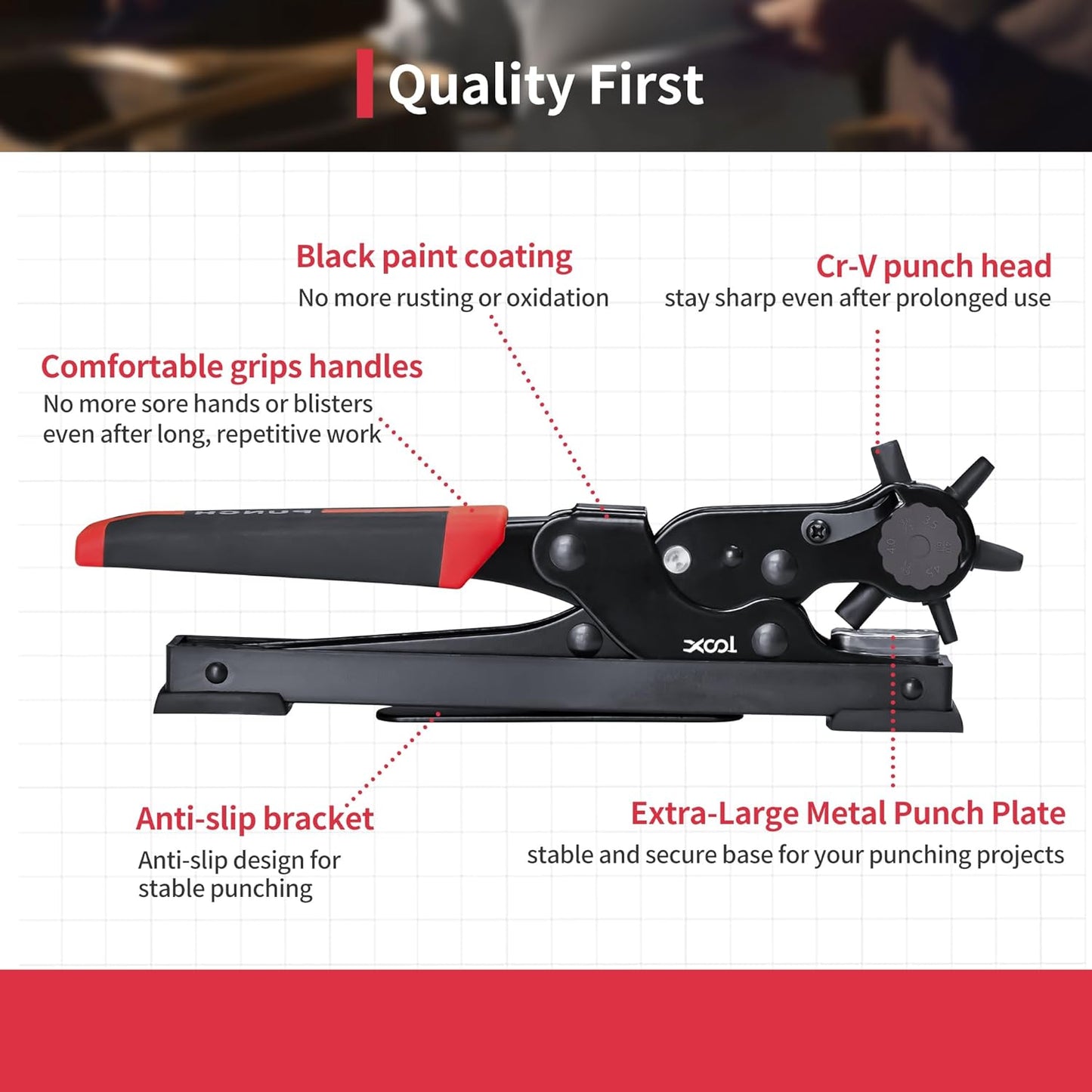 XOOL Oval & Round Holes Belt Hole Puncher for Leather, Precision Multi-Size Leather Hole Punch for Watch Bands, Straps, Collars, Saddles, Shoes, Fabric, DIY Home, Craft Projects