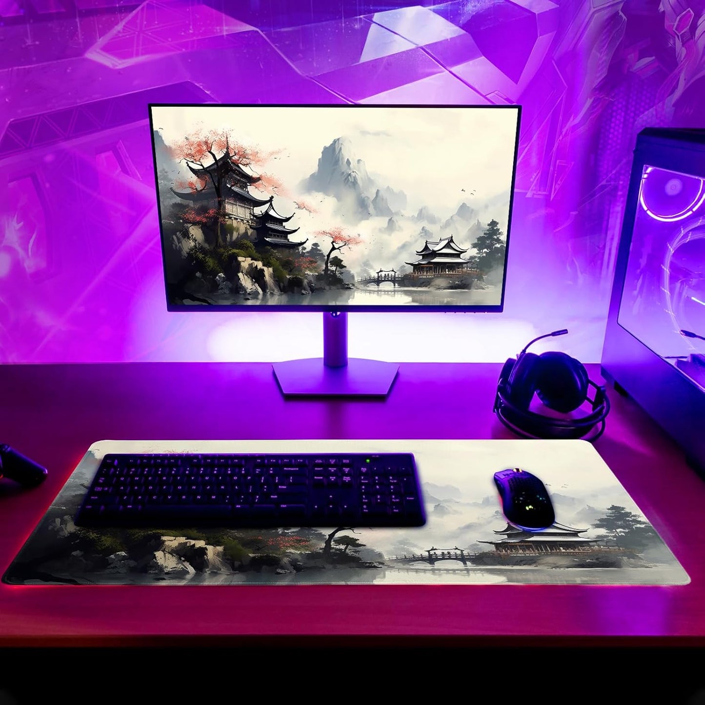 Desk Mat, Watercolor Desk Pad Mat, Desk Matt for Desktop, XL Large Mouse Pad for Desk, Anti-Slip Big Mousepad with Stitched Edges, Keyboard Pad Mouse Mat for Gaming Office (Cherry Blossom 2)
