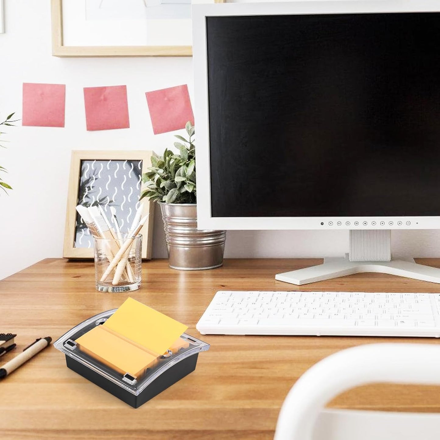 4 Pcs Pop Up Note Dispenser，Sticky Note Holder ，3 x 3 Inch，Clear Top and Black Base Sticky Notes Dispenser for School Office Home Store Classroom Desk Supplies