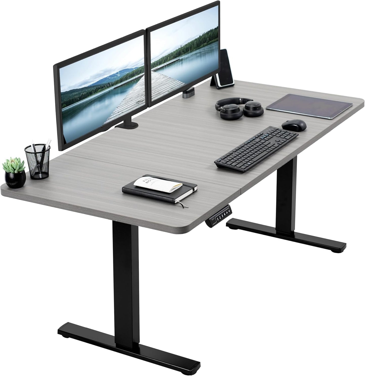 VIVO Electric 60 x 30 in Standing Desk, Memory Height Adjustment, 1B Series, Dark Gray Top Black Frame, DESK-KIT-1B6G-30