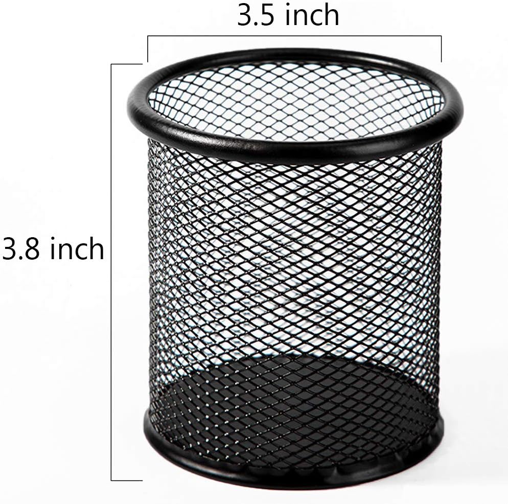 Ameceres 4 Packs Wire Mesh Pencil Holder Metal Pen Cup Desk Pen Organizer Case Pencil Jar Black for Office Home (Silver)