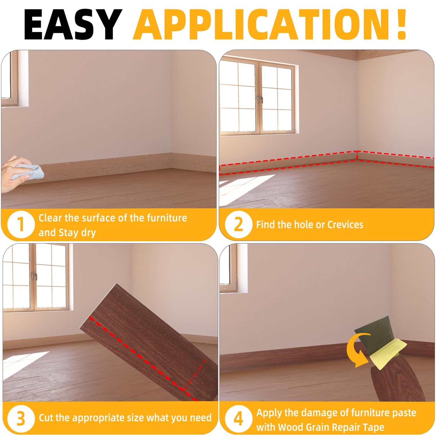 GSCIT Club Wood Grain Repair Tape, 2.4 inch X 100ft Self Adhesive Cherry Grain Repair Patch for Tables, Chairs, Baseboards, Doors, Windows, Floors, Handicraft DIY.