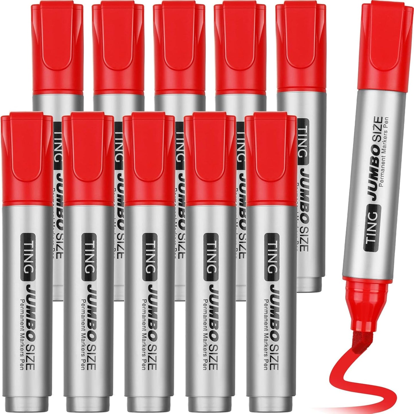 Fuutreo 10 Pack Jumbo Permanent Markers Bulk Large Chisel Tip Permanent Markers Quick Drying Waterproof Big Huge Poster Pens for Office, Logistics Company and More(Red)