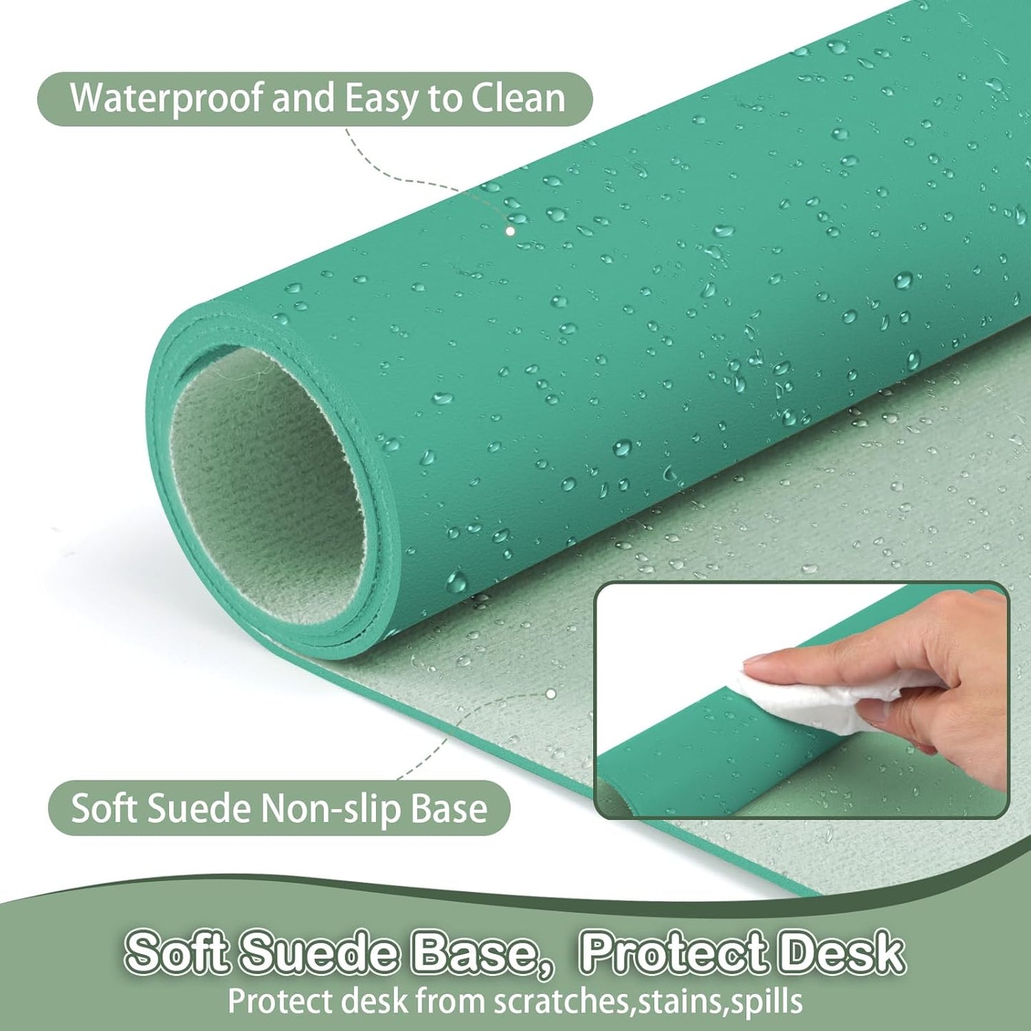 Boutilon Leather Desk Pad Protector,Non-Slip Mouse Pad,Laptop Desk Pad,Office Mouse Mat,Waterproof Leather Desk Blotter,Desk Writing Pad for Office and Home (L-Light Green,35"x 17")