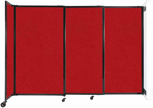 Wall-Mounted Sliding StraightWall Room Divider | Adjustable Widths | Locking Wheels | Room Separator | Up to 7'2" Wide x 5' Tall Red Fabric Panels