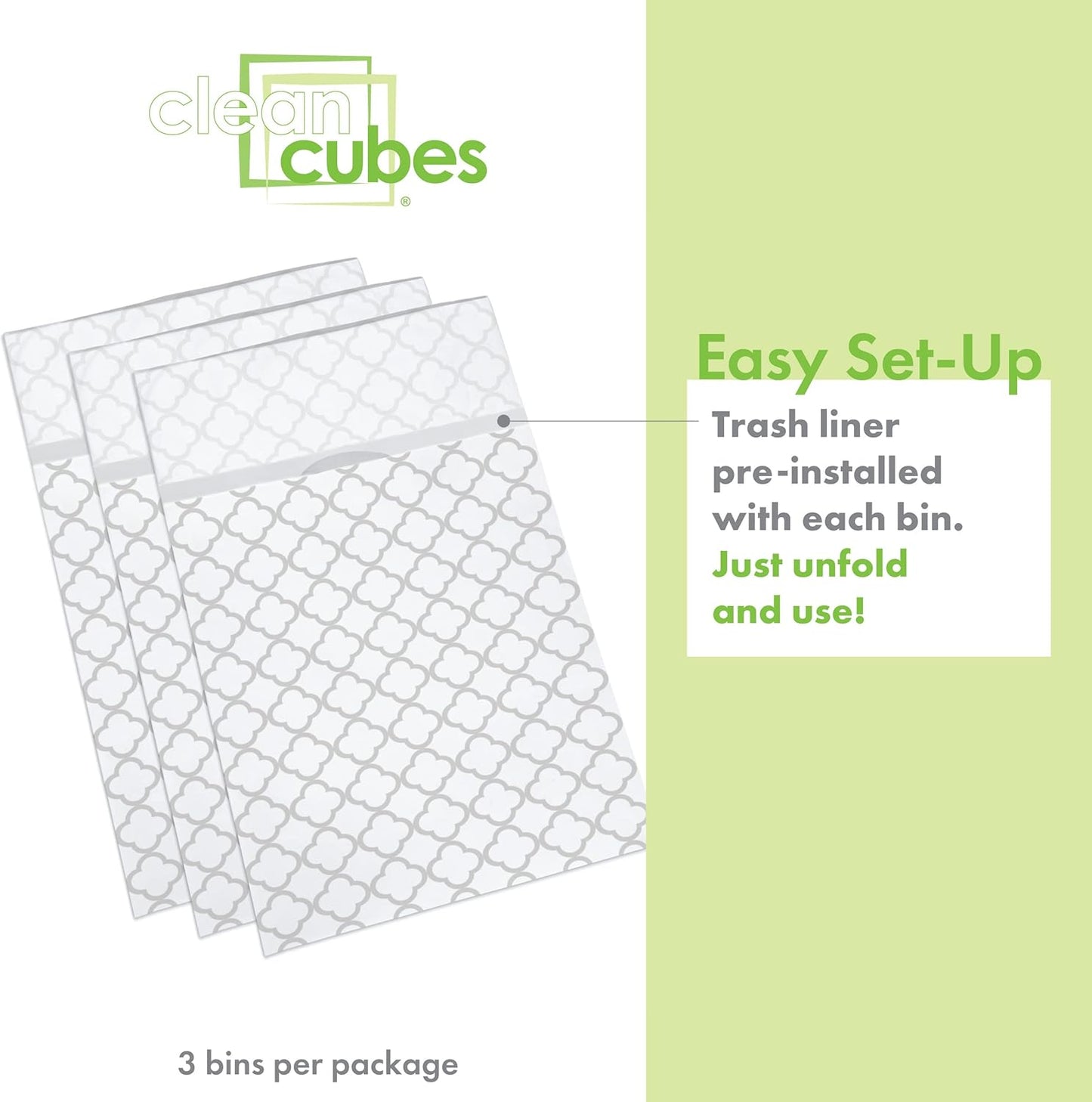 | 30 Gallon Disposable Trash Cans (3-Pack) with Fitted Trash Bags - Reusable Garbage and Recycling Bins for Parties, Events, and More (Trellis - 30” Height x 17” Width x 14” Depth)