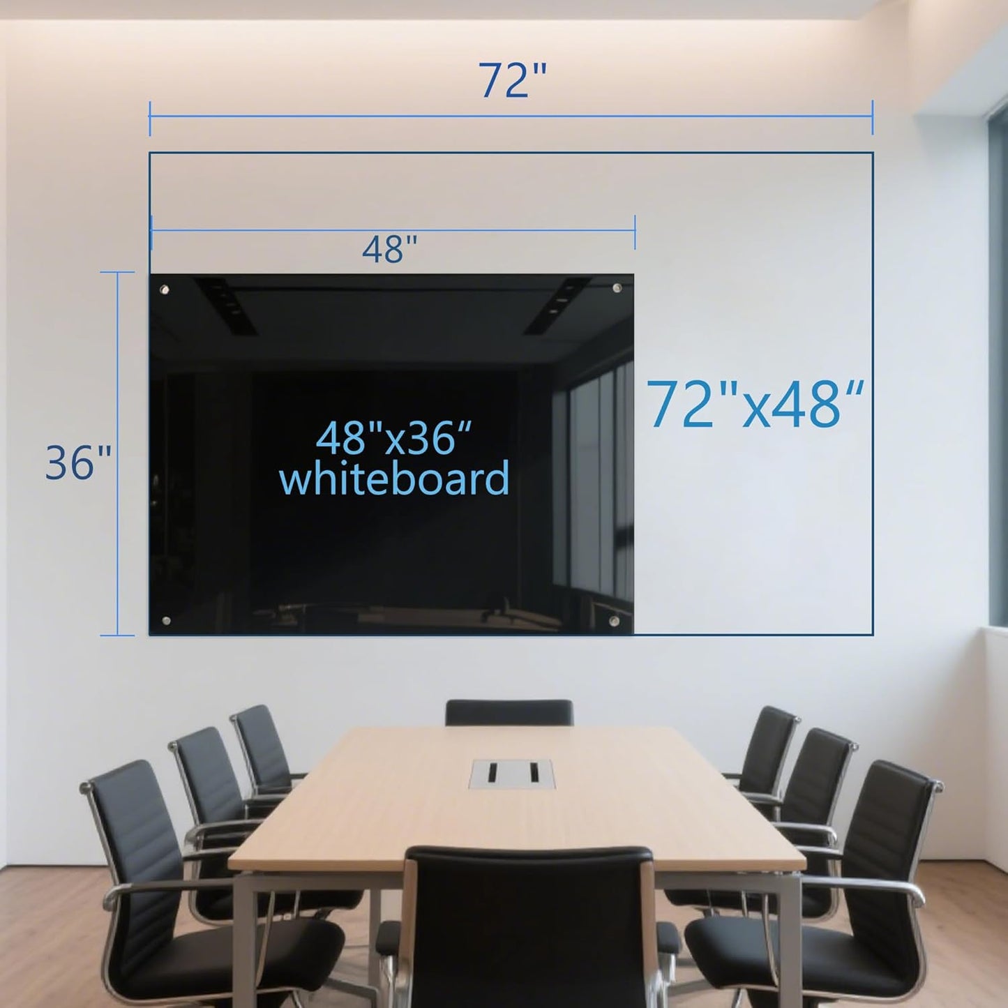 KIZZBY Magnetic Glass Dry Erase Board - Large Black Whiteboard for Wall 72"x48" Frameless Black Board for Office, Home & School