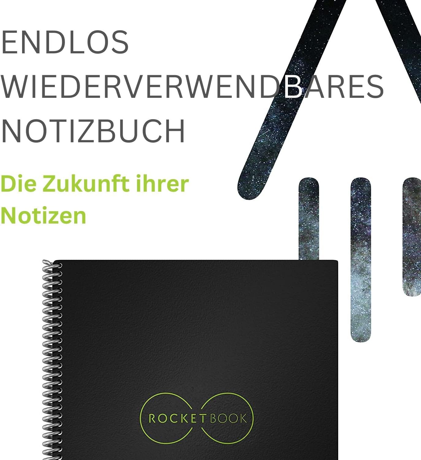 Rocketbook Core Reusable Spiral Notebook, Executive Size 6x8.8, Black - Dotted Pages, App-Connected, Erasable, Durable Cover, Ideal for School, Work, and Creative Projects