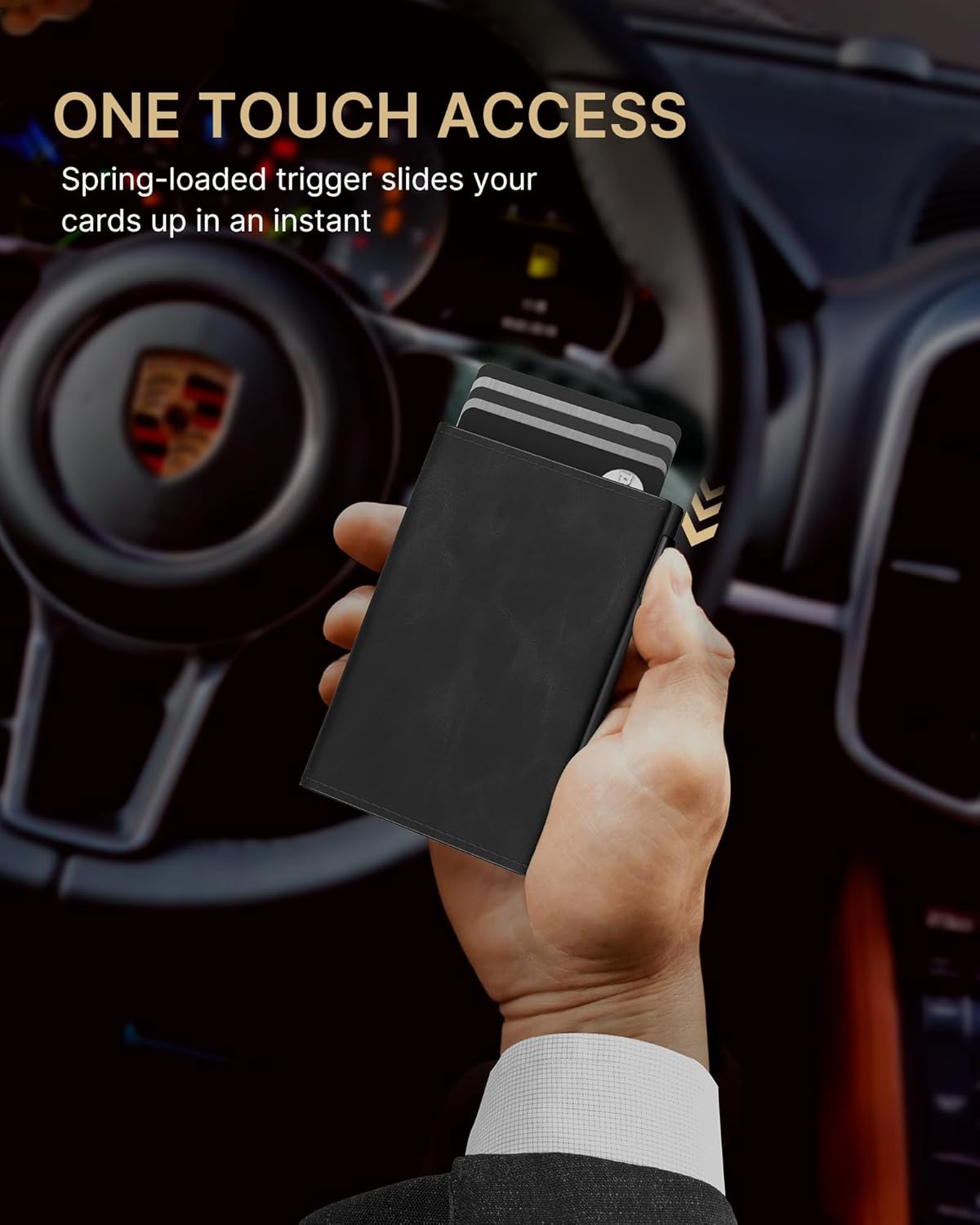 typecase Mens Wallet Card Holder: Pop Up Aluminum Case, Genuine Leather, Smart, RFID Blocking, Slim, Minimalist, Front Pocket - 9-14 Card Capacity | ID Window | Cash Slot - Oil Wax Black