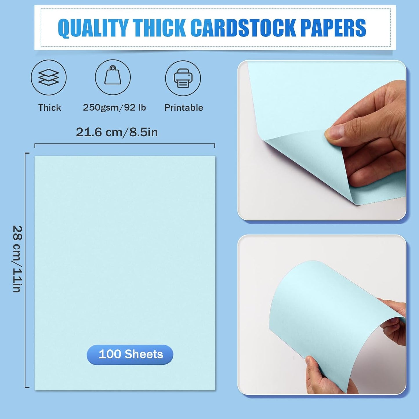 MixTeach 100 Sheets Light Blue Cardstock 8.5 x 11 Inch Thick Cardstock Paper, 250gsm/92lb Double Sided Light Blue Cardstock Printer Paper for Cards Making Crafts Scrapbook Invitations Drawing Printing