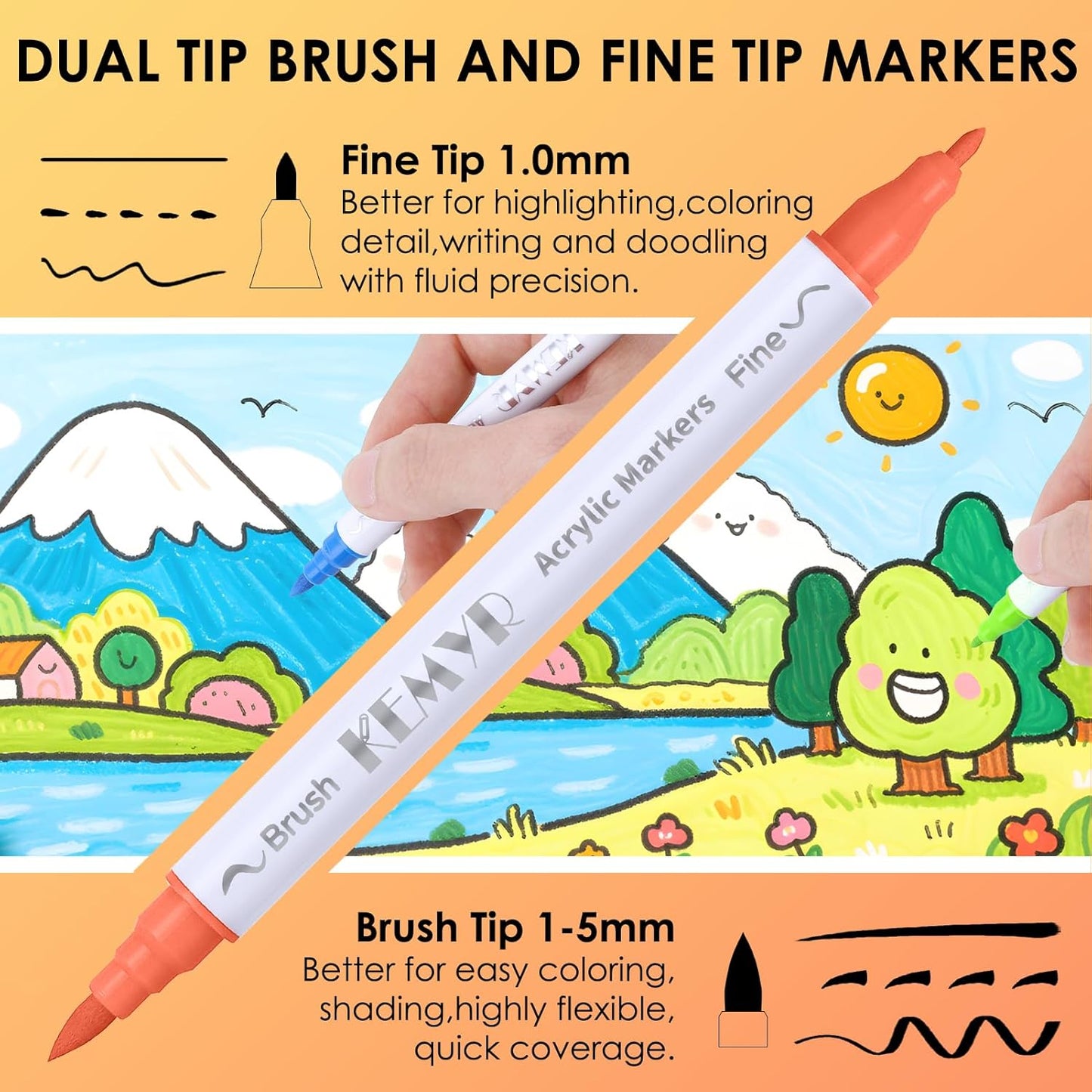 48 Colors Brush & Fine Tip Acrylic Paint Pens, Dual Tip Acrylic Paint Markers for Paper, Wood, Canvas, Stone, Rock, Glass, Fabric, DIY, Ceramic, Art Supplies for Kids and Adults Drawing