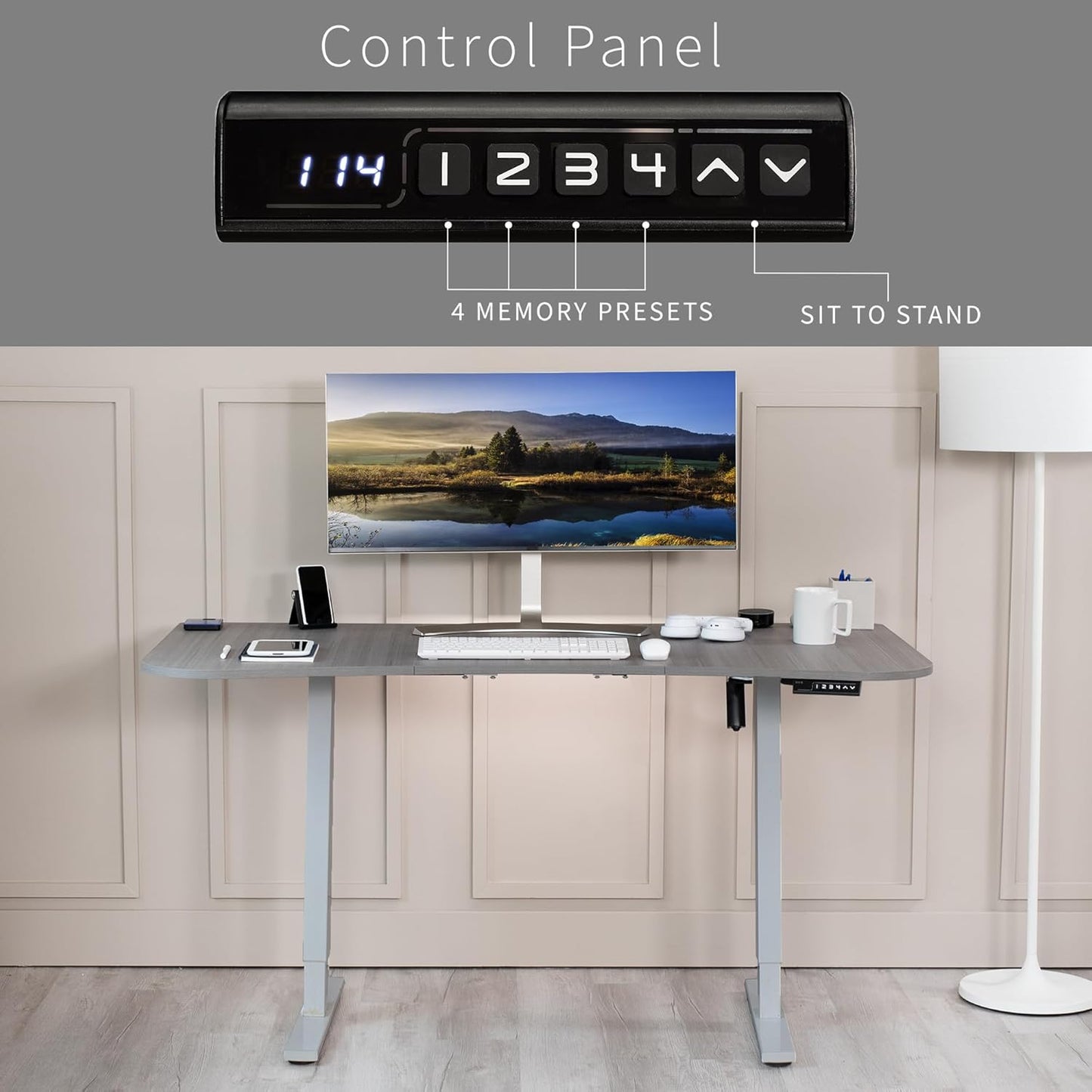 VIVO Electric 63 x 32 in Standing Desk, Memory Height Adjustment, 1B Series, Dark Gray Top Gray Frame, DESK-KIT-1G1G