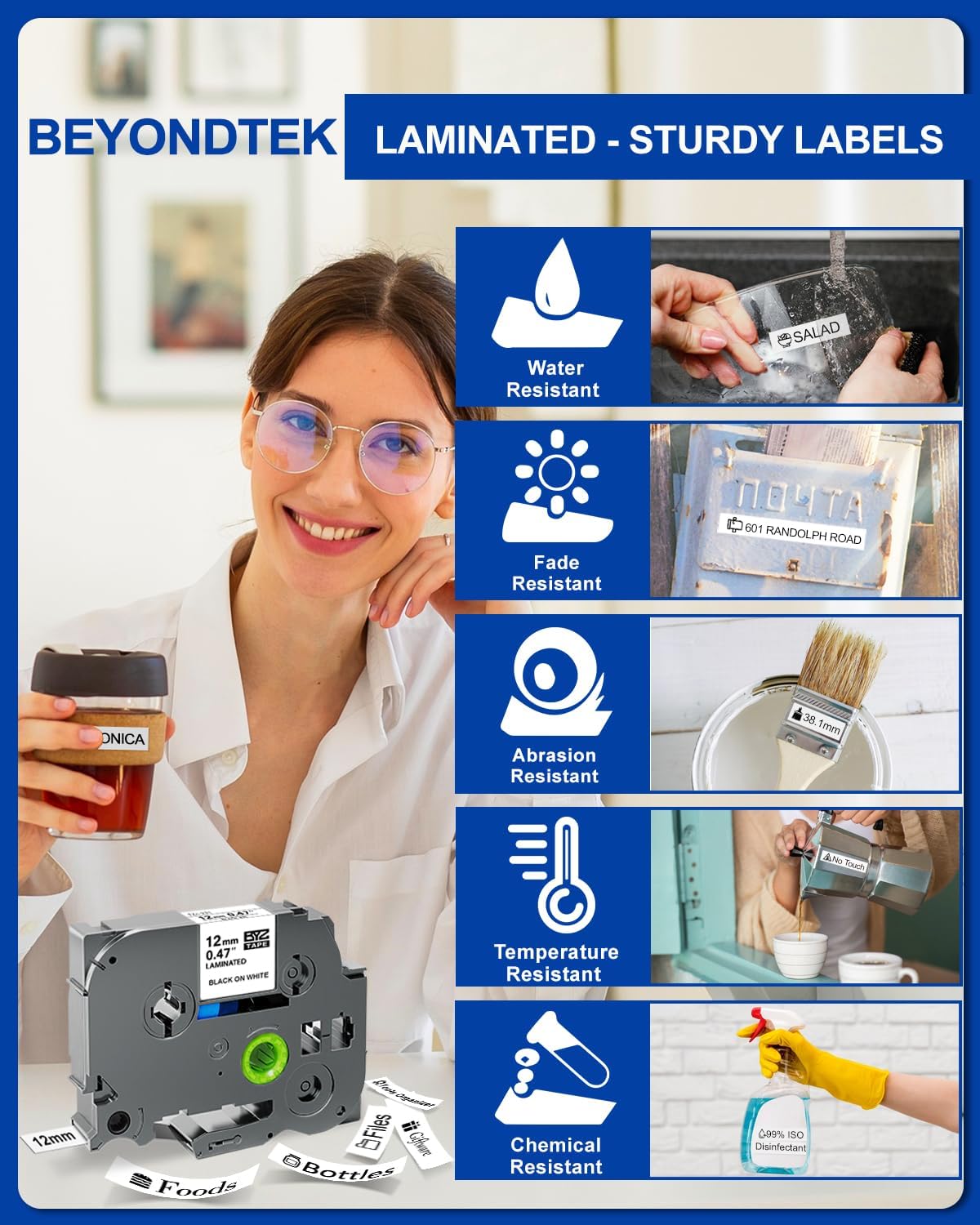 TZe-231 Replace for Brother Label Maker Tape TZ TZe Work with Brother P Touch Label Tape 12mm 0.47 Laminated White 1/2" P Touch Refill Black on White TZe-231 Cartridge for PT-H103w H110 D210 D220 1180