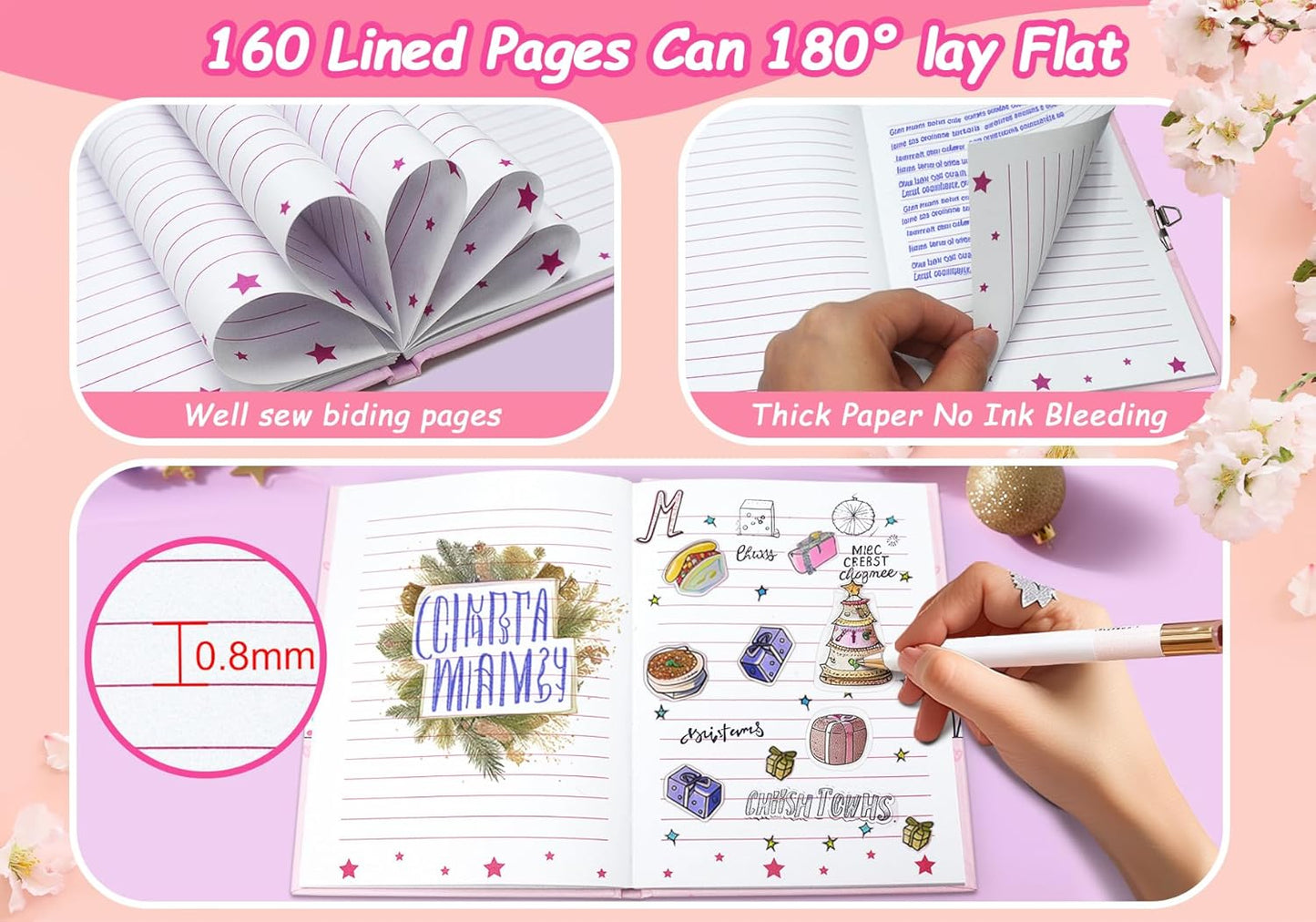 Cat Diary with Lock for Girls, 7x5.25 Inches 160 Lined Pages Secret Kids Diary Cute Cats Journal with Lock and Keys Notebook for Girls Birhtday Gifts for 5-10 Years Old