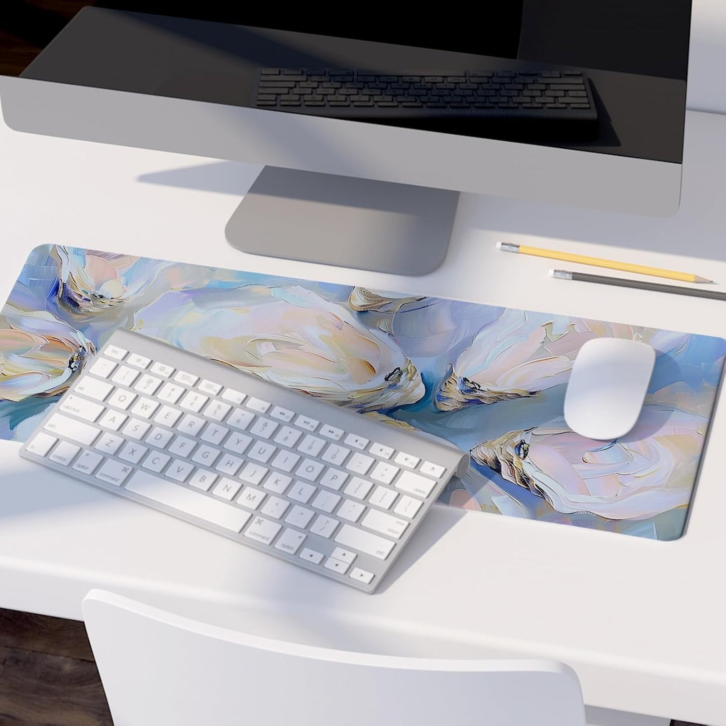 Blue Ocean Coastal Art Mouse Pad,Colorful Beachy Seashell Mouse Pad,XL Large Oyster Abstract Art Desk Mat,Girly Laptop Desk Mat,31.5x11.8 Inch