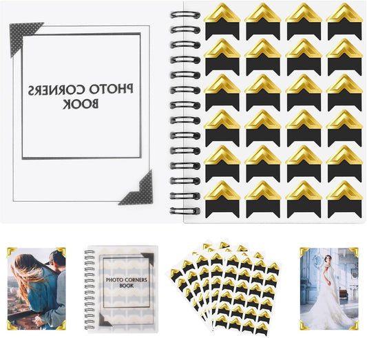 GOONAVI 15 Sheets 360 PCS Golden Black Acid-Free Photo Corners Notebook, Self-Adhesive Corners for DIY Album Journal, Corner Stickers for Trip Memory Book