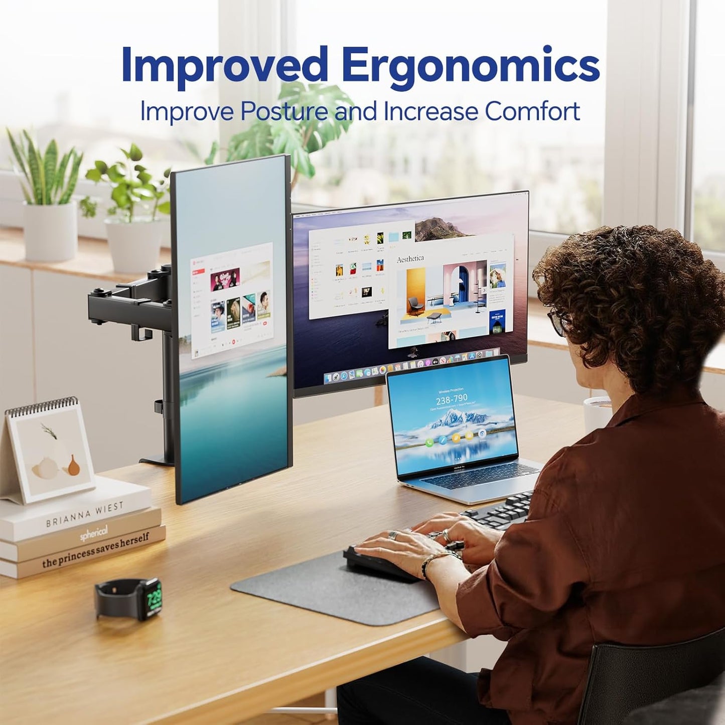 Simple Trending Dual Monitor Desk Mount, Heavy Duty Fully Adjustable Stand, Monitor Arm Fits 2 Computer Screens up to 27 inches and Max 18 lbs Each, Black